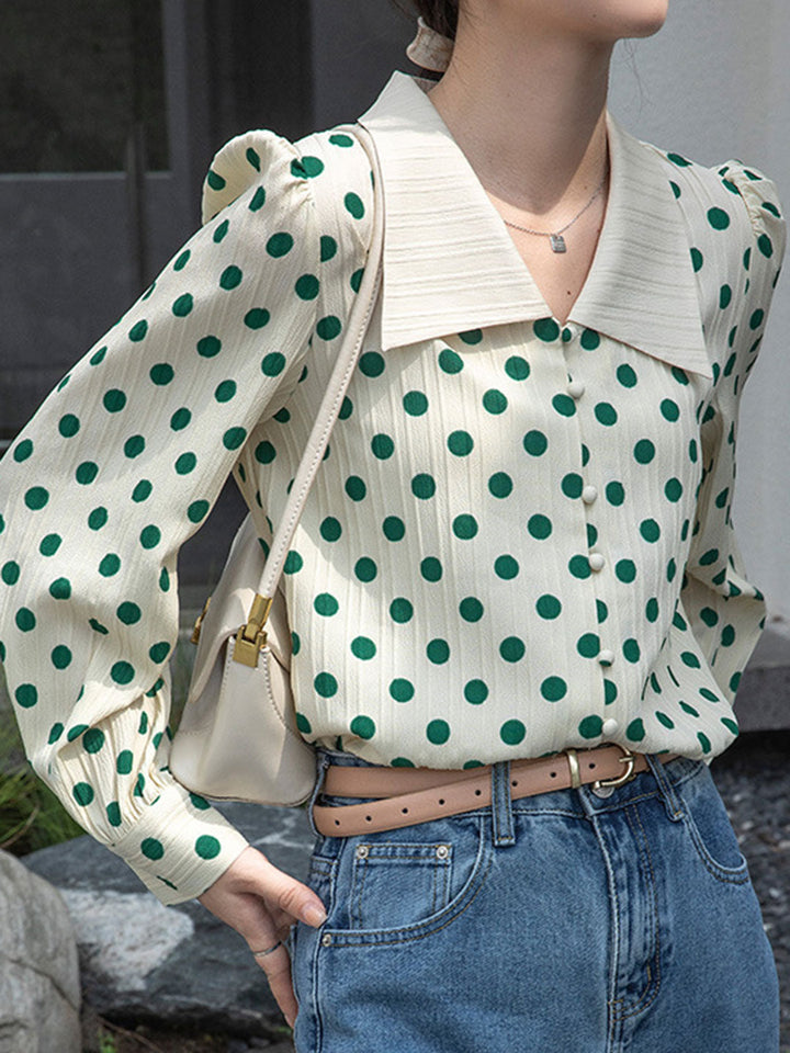 Madelyn Vintage Polka Dot Collar Shirt Top