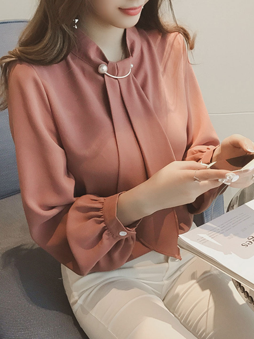 Irene French Style Lantern Sleeve Chiffon Shirt