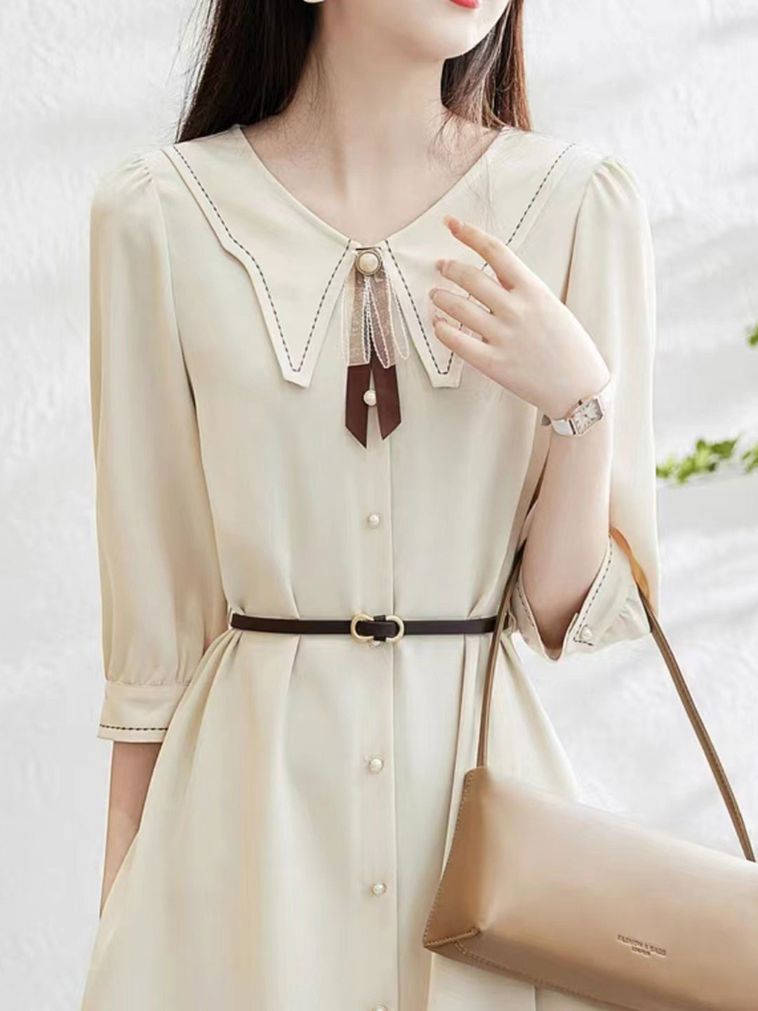 Camila Classic Bow Tie Chiffon Puff Sleeve Dress