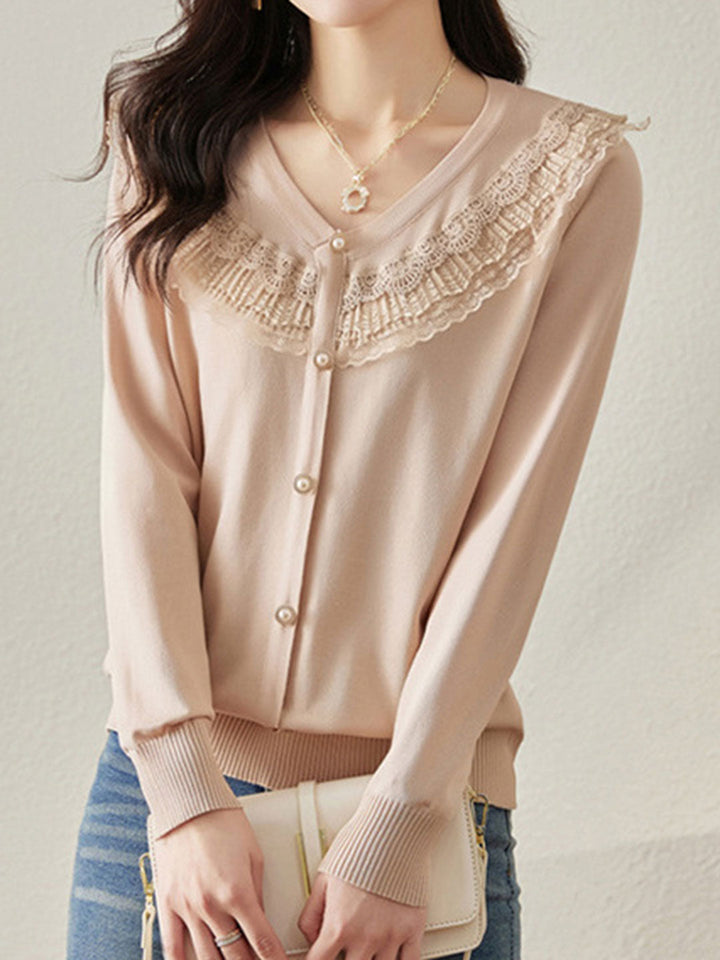 Peyton Elegant Lace V-Neck Knitted Sweater