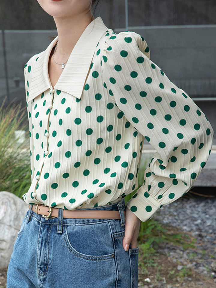 Madelyn Vintage Polka Dot Collar Shirt Top