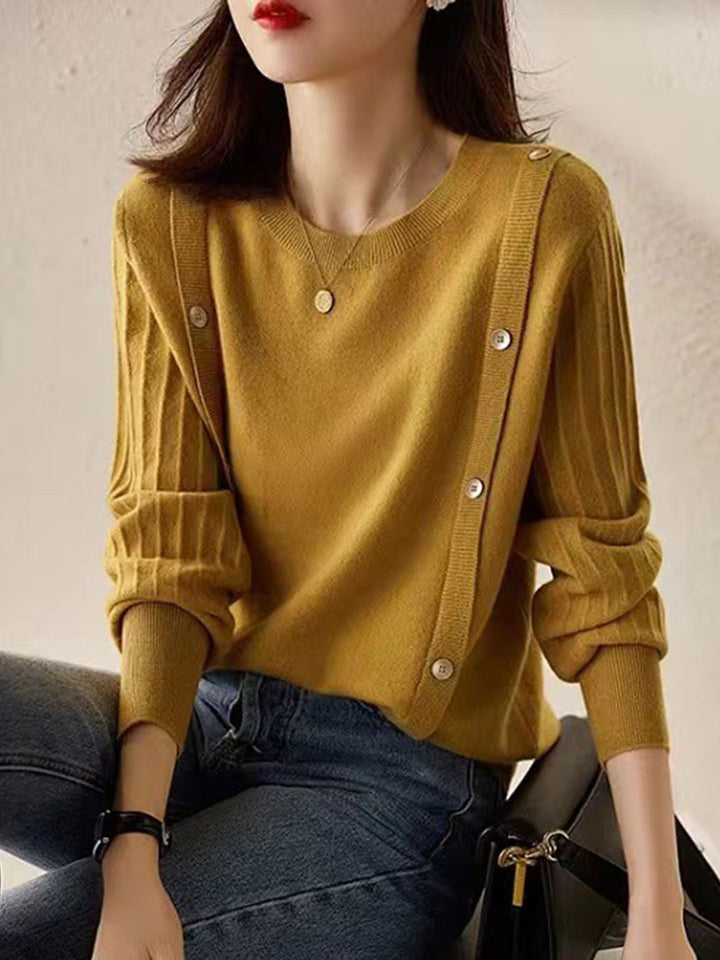 Gemma  French Style Crew Neck Double-Breasted Sweater