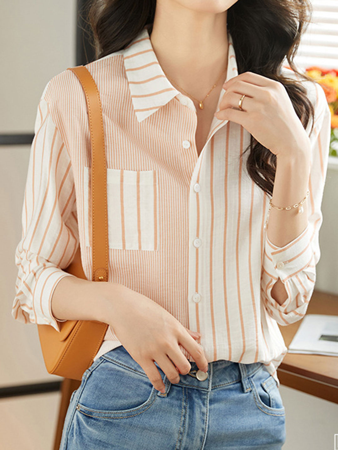 Camila Classic Striped Chiffon Shirt Top