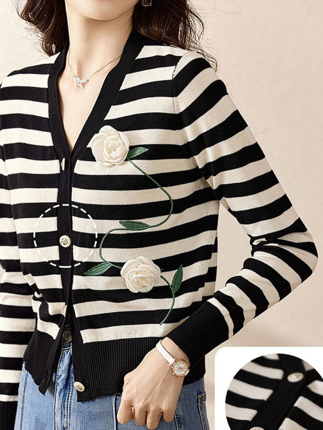 Kaitlyn Casual V-neck Striped Cardigan Top