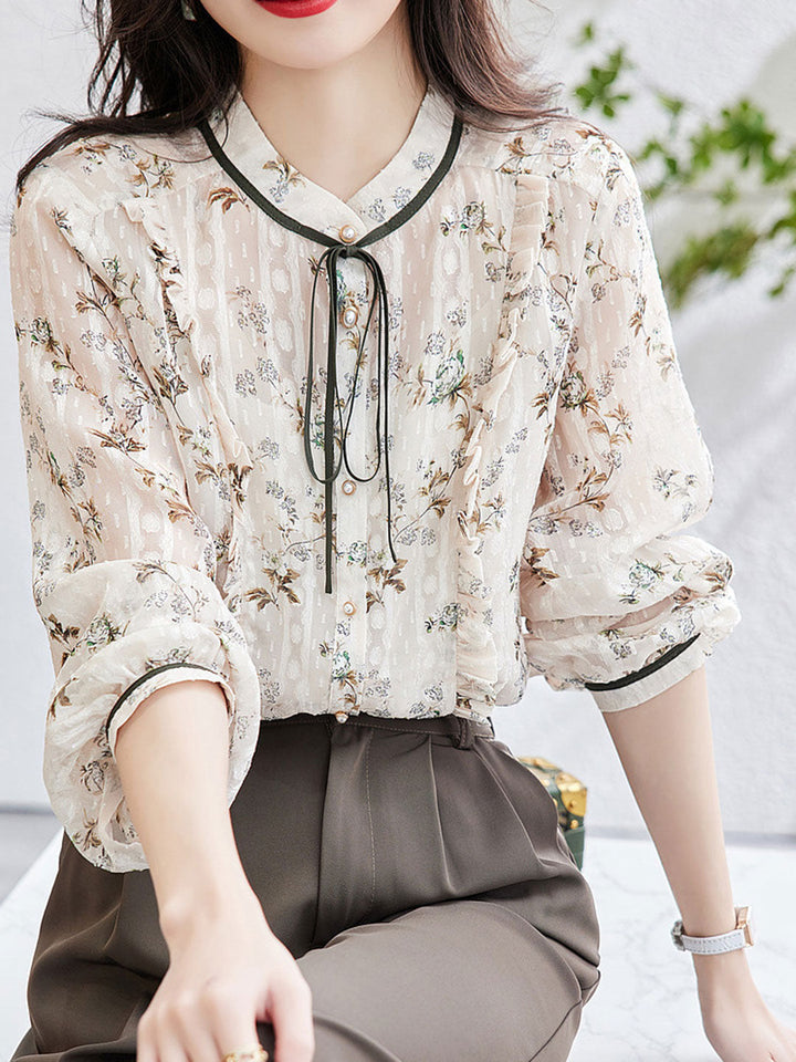 Chloe Vintage Bow Floral Chiffon Blouse