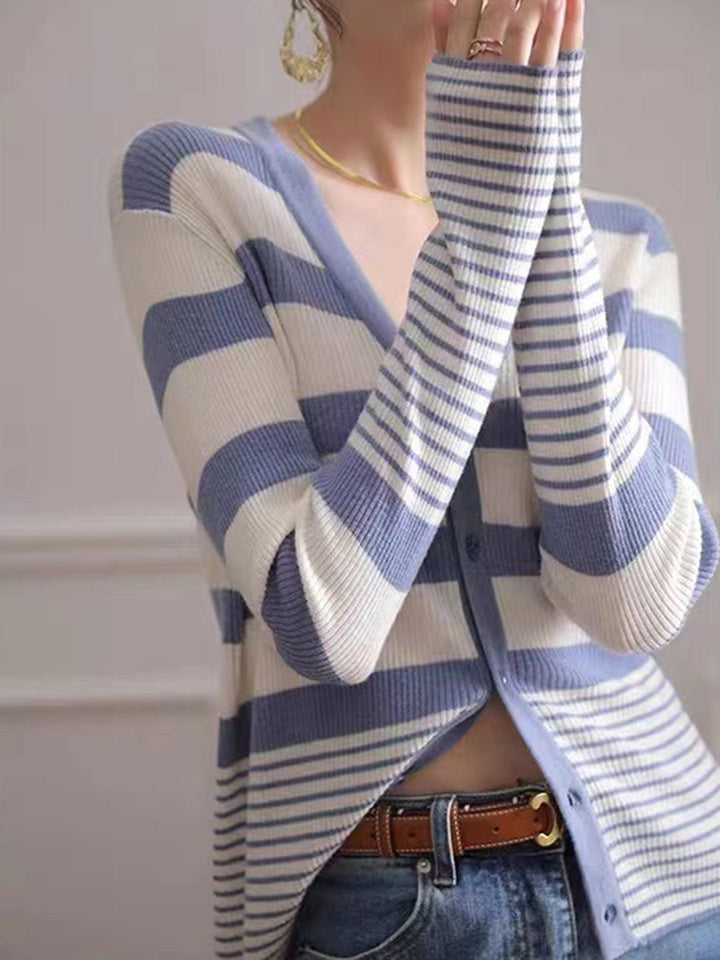 Maria Classic Striped Knitted Cardigan-Orange