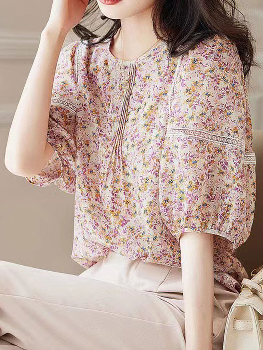 Charlotte Elegant Floral Printed Puff Sleeve Blouse