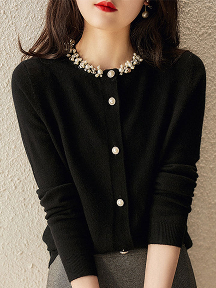 Hedda French Style Crew Neck Black Knit Sweater