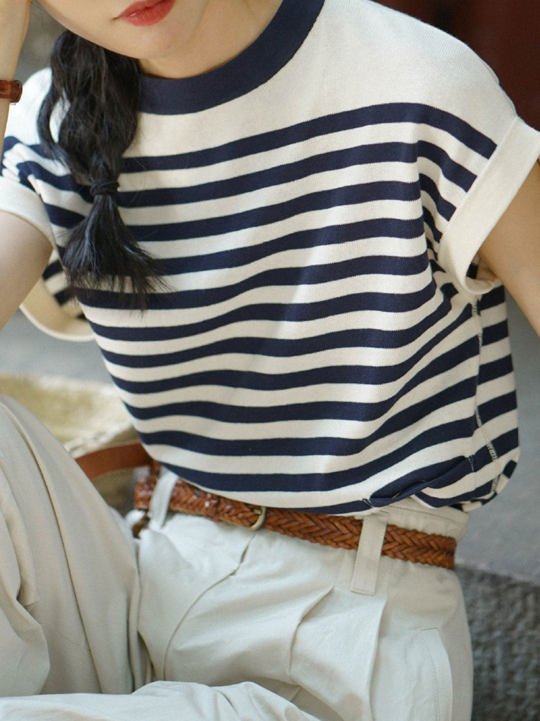 Emily Casual Sea Color Knitted Shirt Top