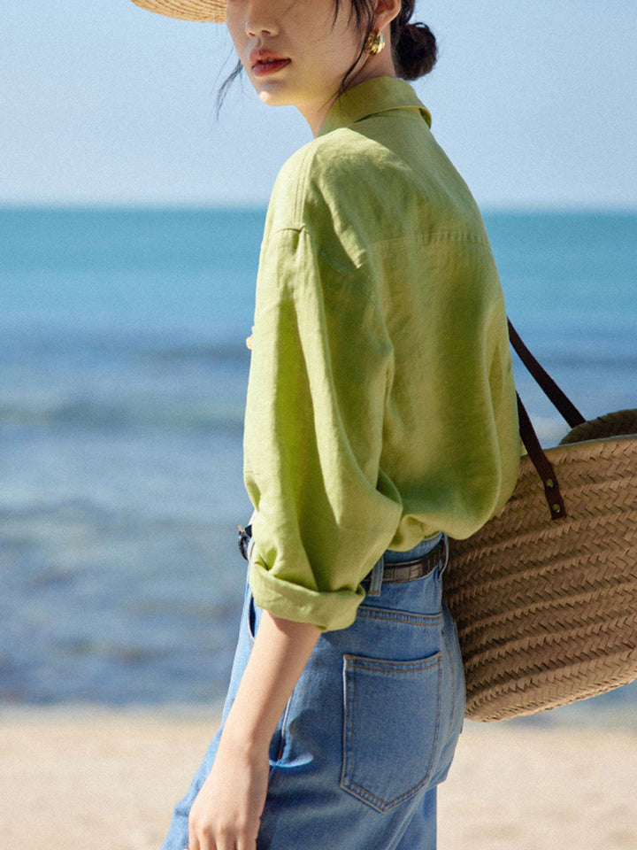 Lily Casual Linen Green Blouse