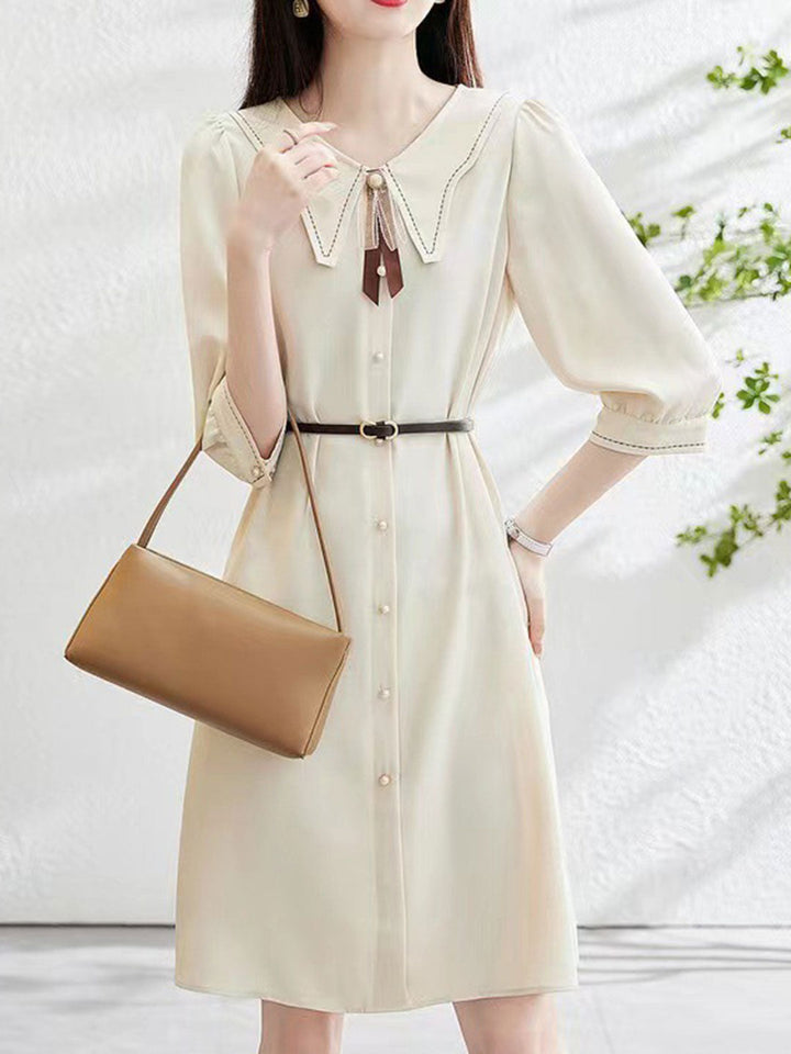 Camila Classic Bow Tie Chiffon Puff Sleeve Dress