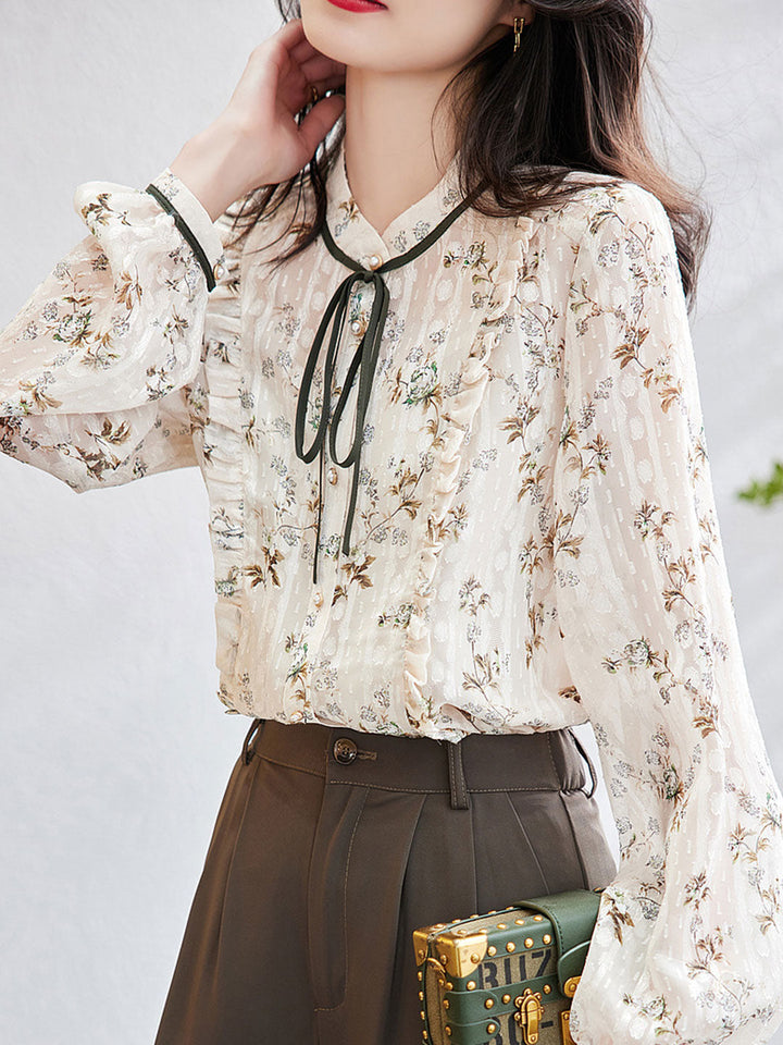 Chloe Vintage Bow Floral Chiffon Blouse