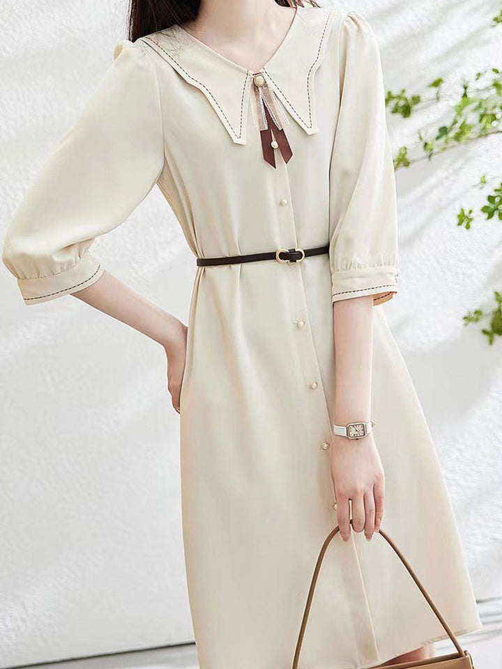 Camila Classic Bow Tie Chiffon Puff Sleeve Dress