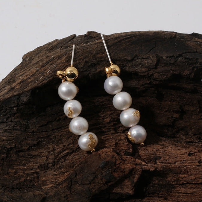 Vintage Luxurious Natural Pearl Gold Foil Earrings