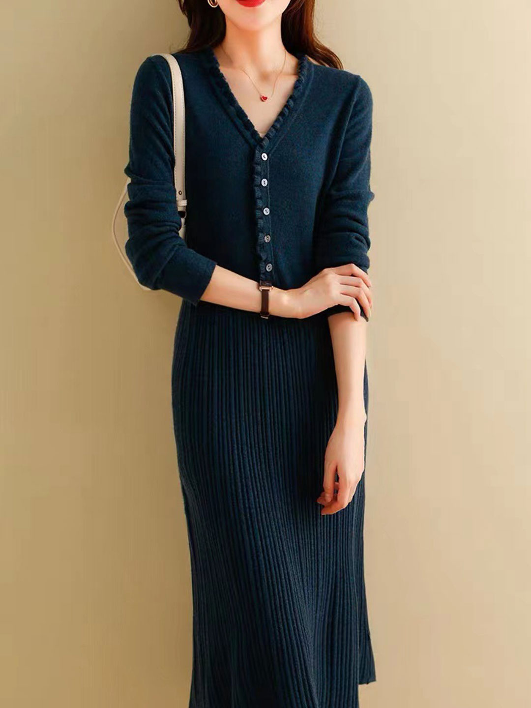 Fay French Style V-Neck knitted Dress