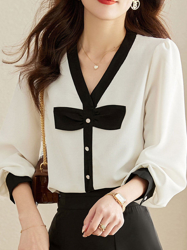 Julia Elegant V-neck Loose Chiffon Blouse