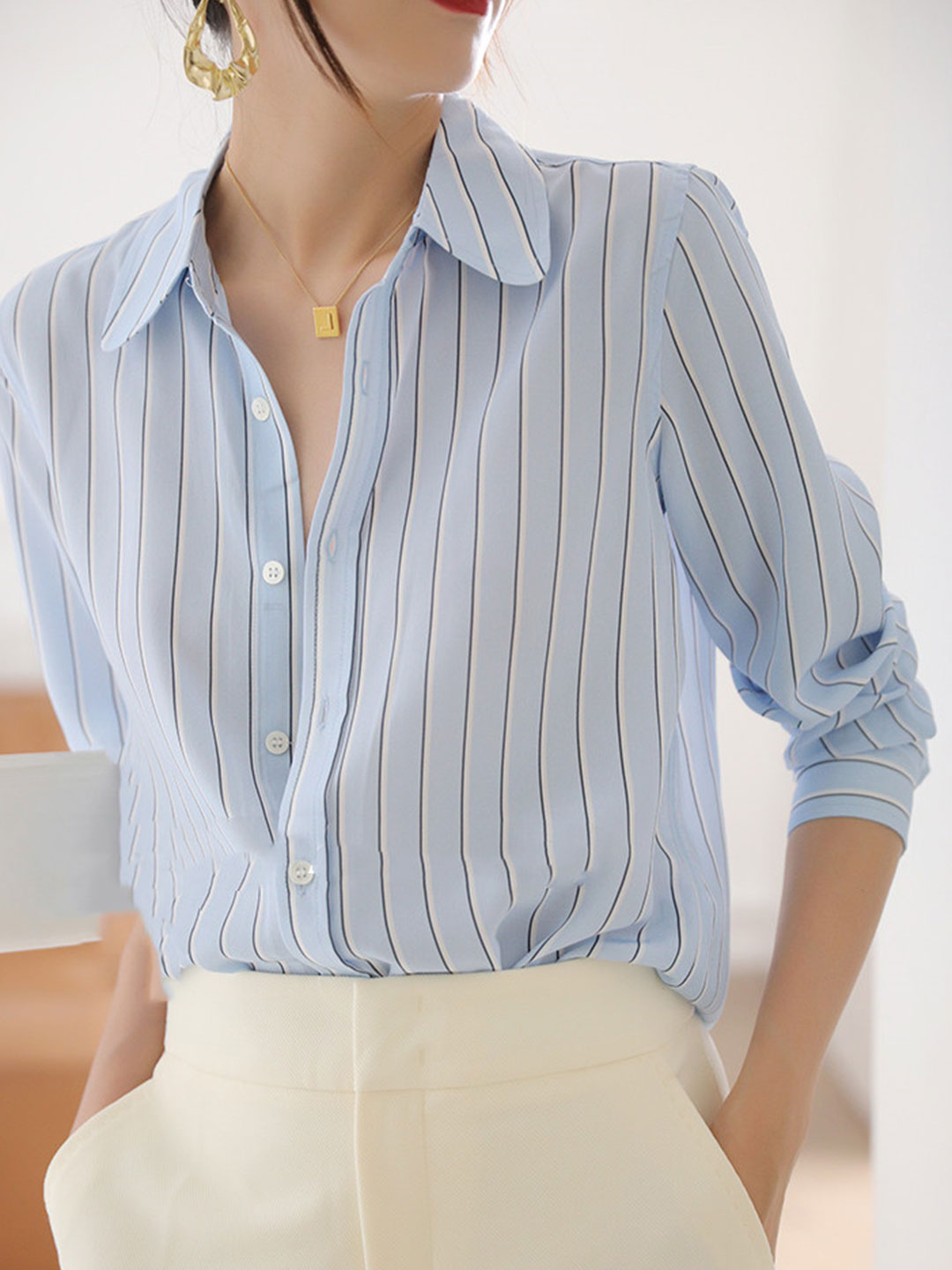 Julia Classic Chic Loose Striped Shirt Top