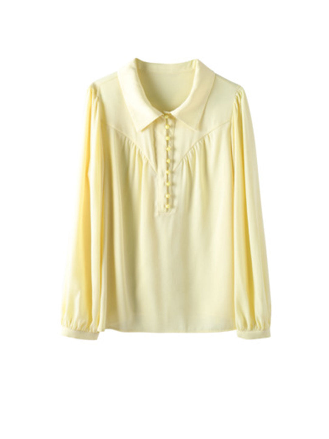 Valeria Casual Lapel Collar Pleated Chiffon Shirt-Yellow