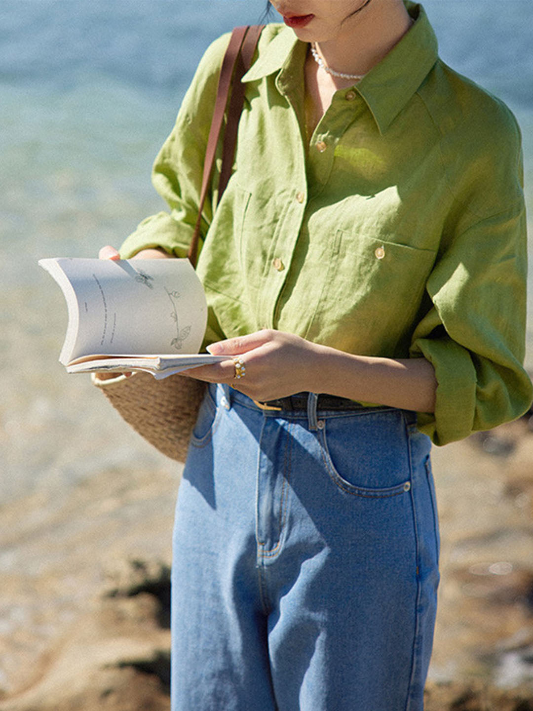 Lily Casual Linen Green Blouse