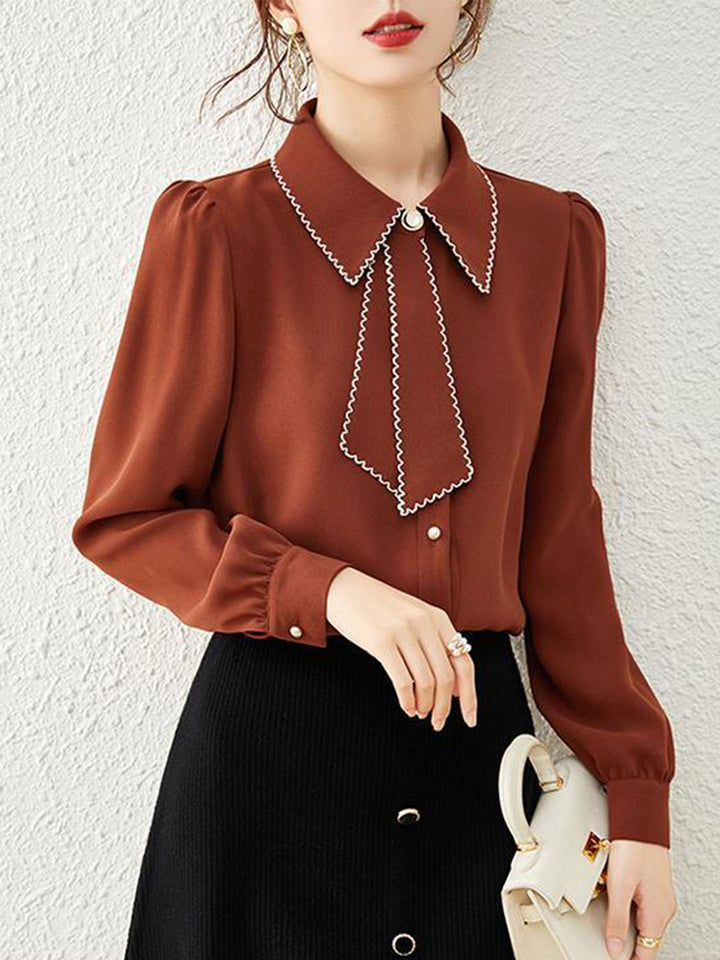 Audrey French Style Chiffon Crew Neck Blouse