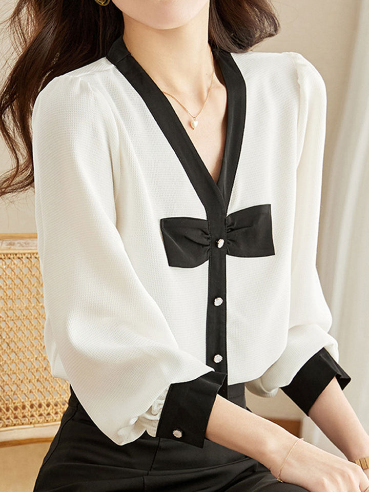 Julia Elegant V-neck Loose Chiffon Blouse