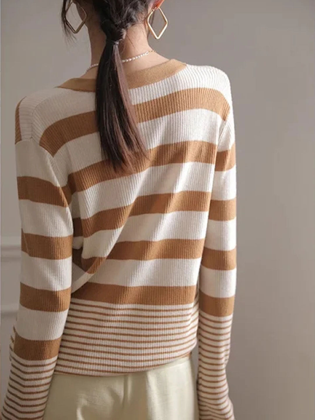 Maria Classic Striped Knitted Cardigan-Orange