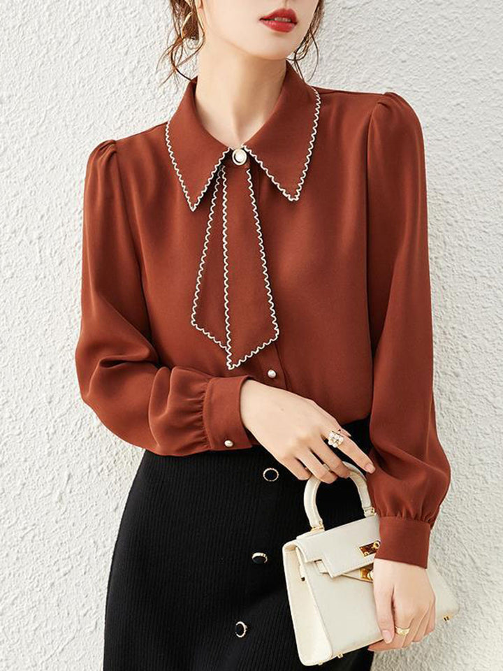 Audrey French Style Chiffon Crew Neck Blouse