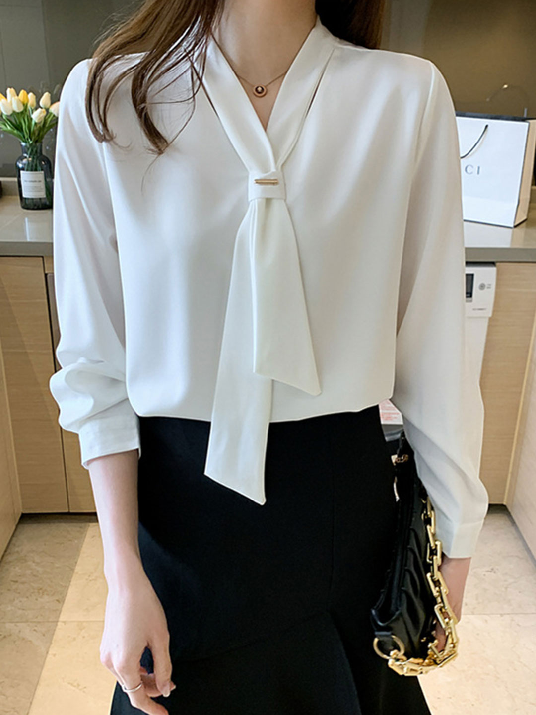 Abigail Elegant Long Sleeve Chiffon Shirt