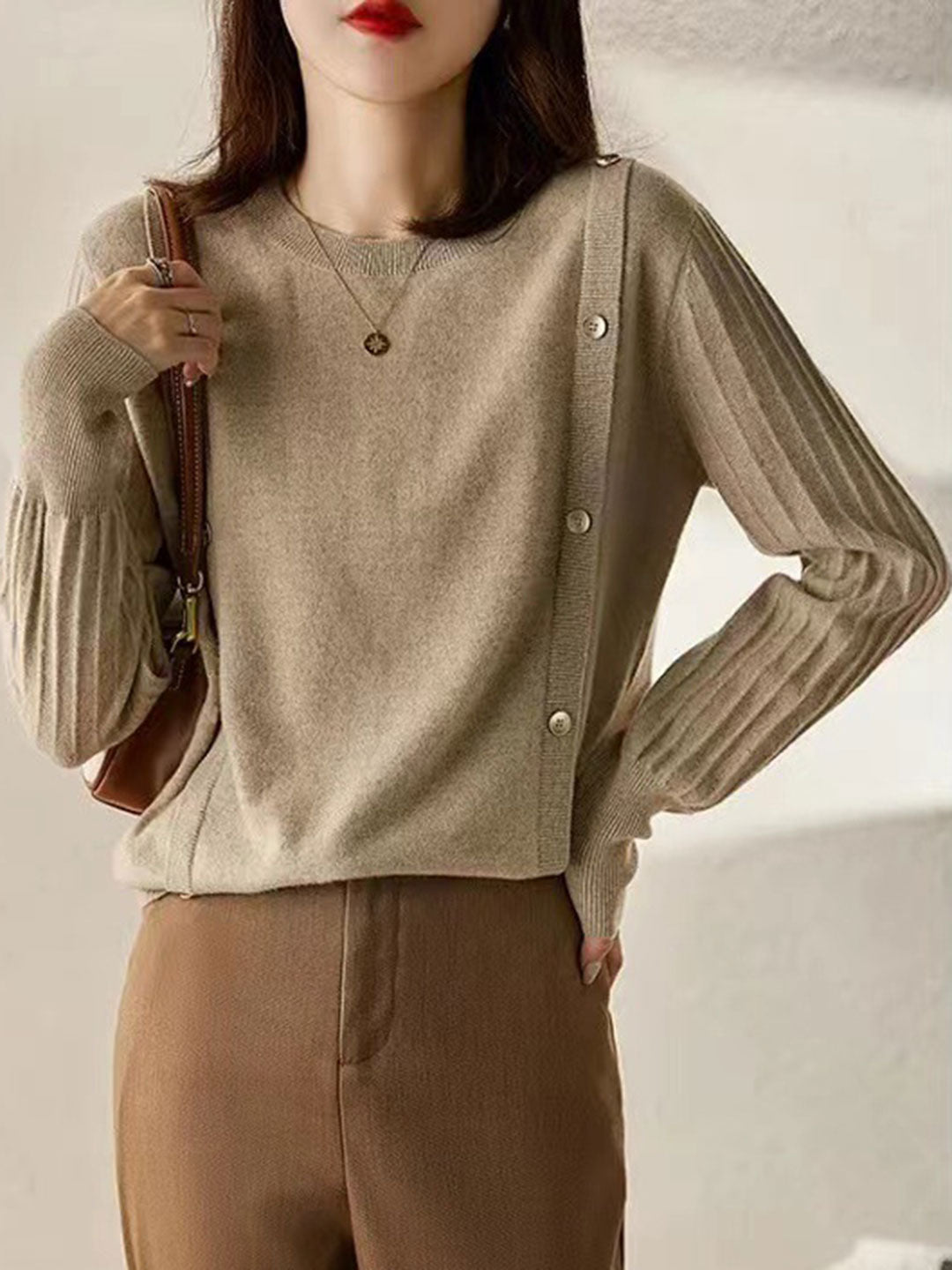 Gemma  French Style Crew Neck Double-Breasted Sweater