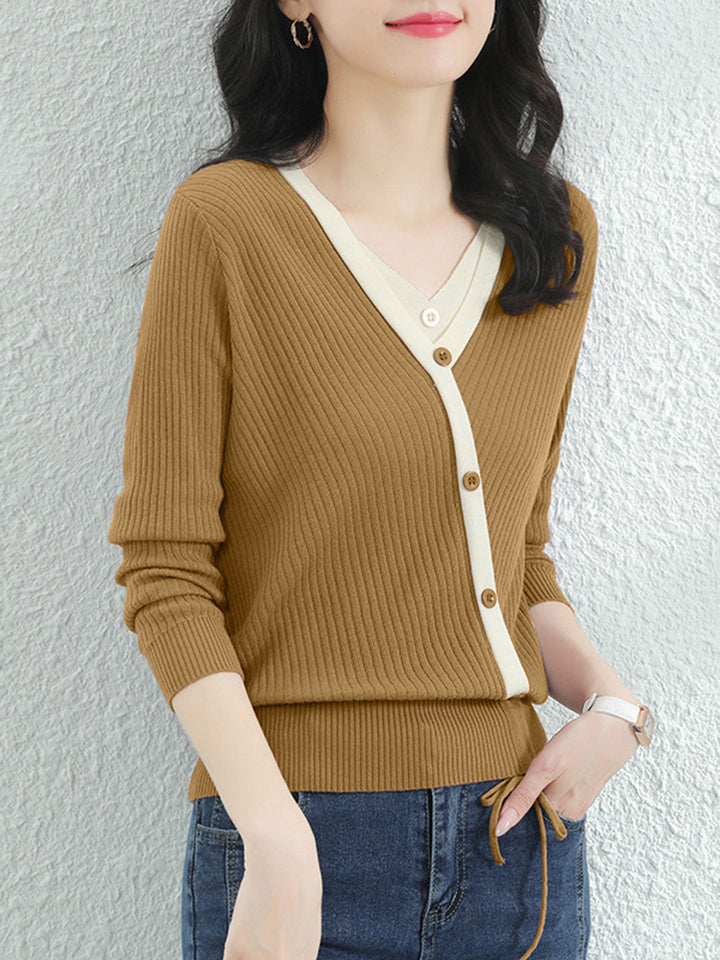 Bridget French Style V-neck Sweater-Yellow