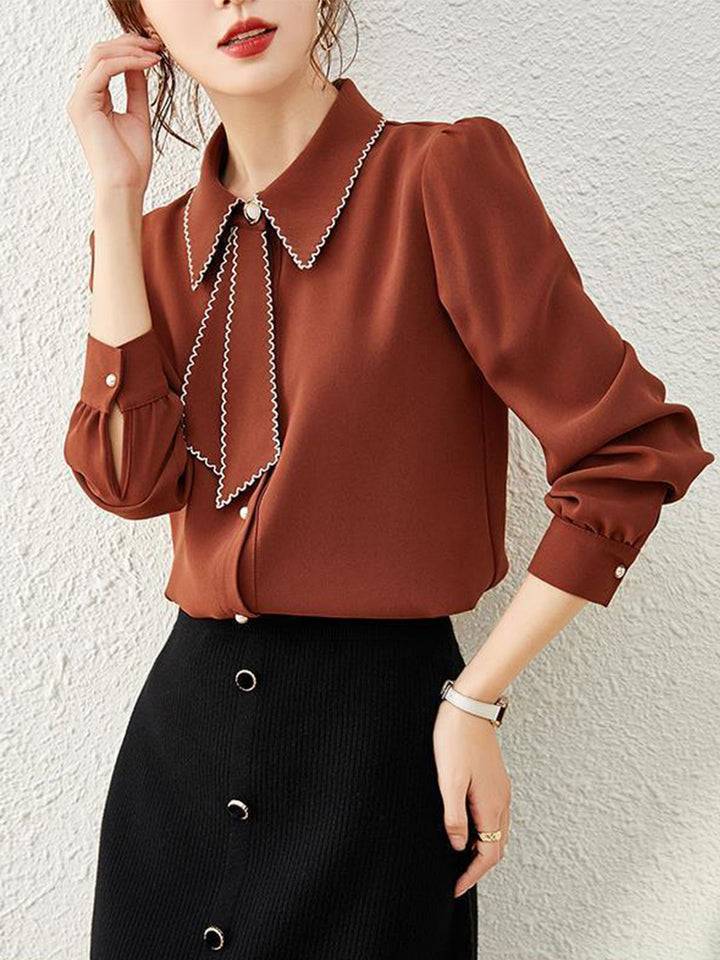 Audrey French Style Chiffon Crew Neck Blouse