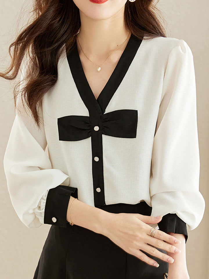 Julia Elegant V-neck Loose Chiffon Blouse