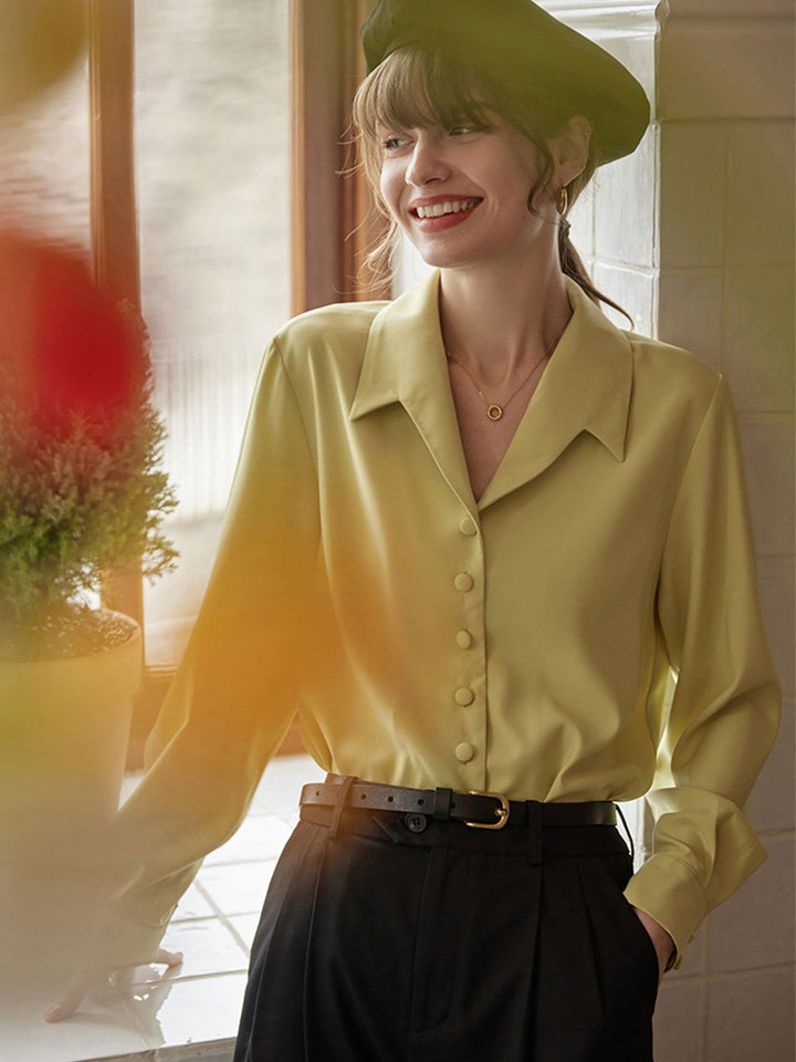 Carolin V-neck Casual Shirt-Yellow