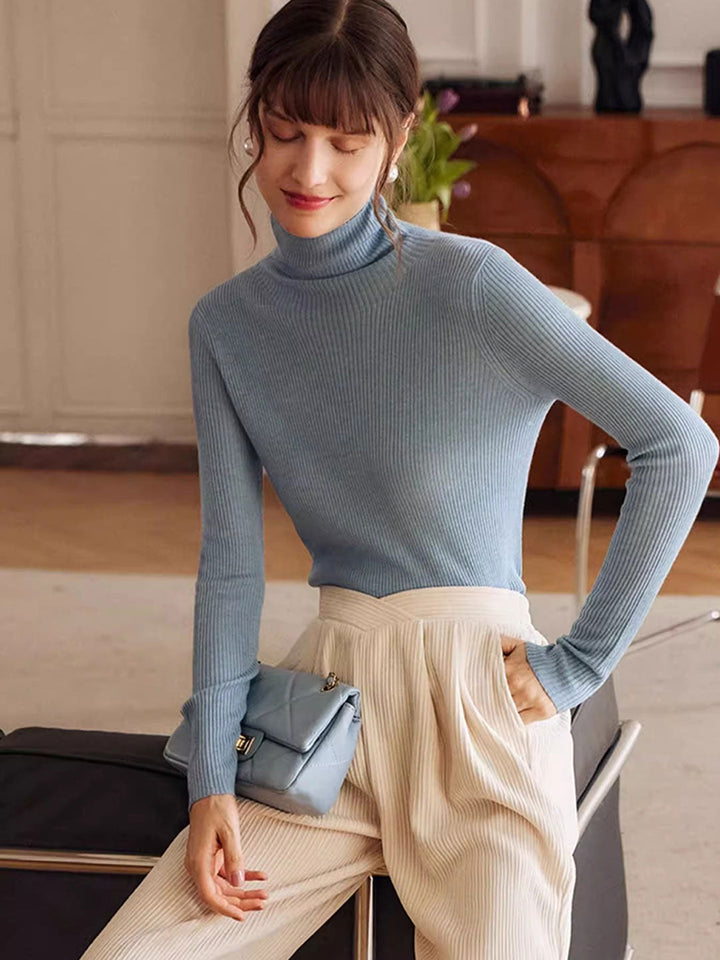 Alyssa Elegant Turtleneck Pile Neck Knitted Sweater