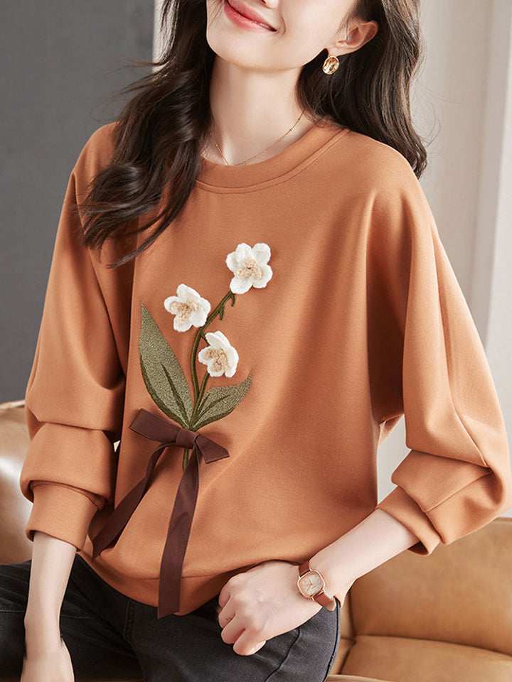 Ava Retro Three-Dimensional Flower Sweatshirt