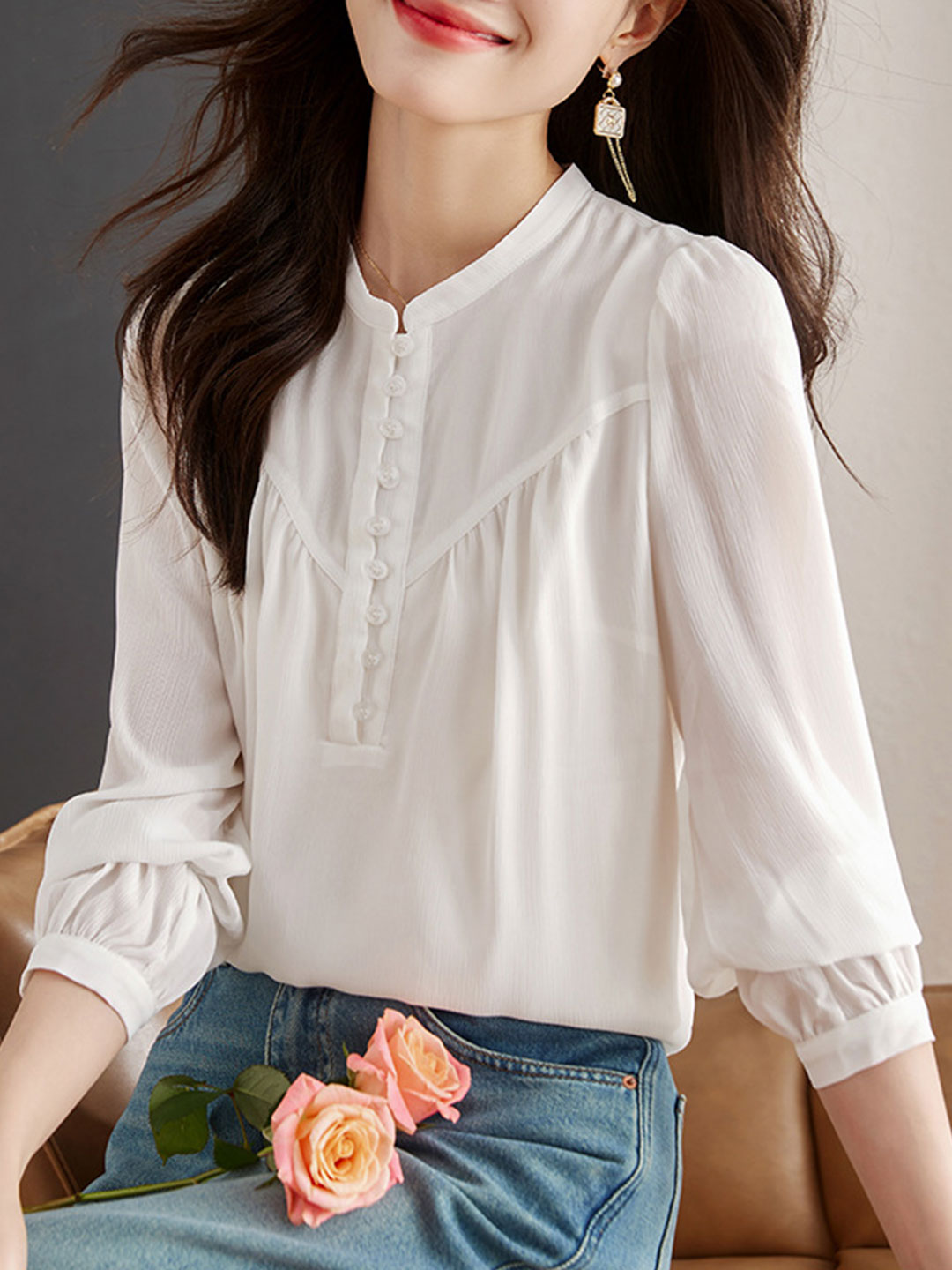 Grace Classic Crew Neck Chiffon Shirt