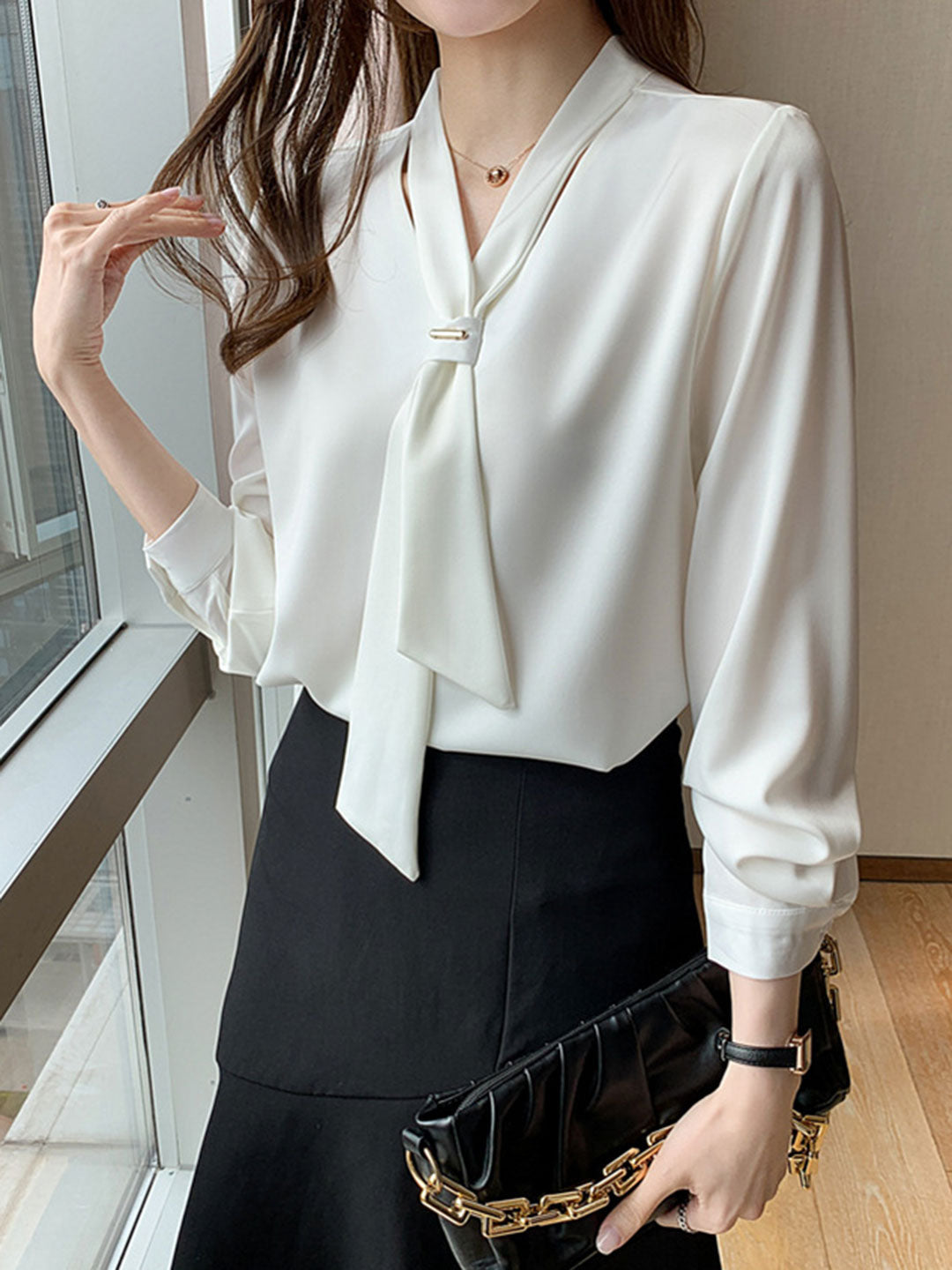 Abigail Elegant Long Sleeve Chiffon Shirt