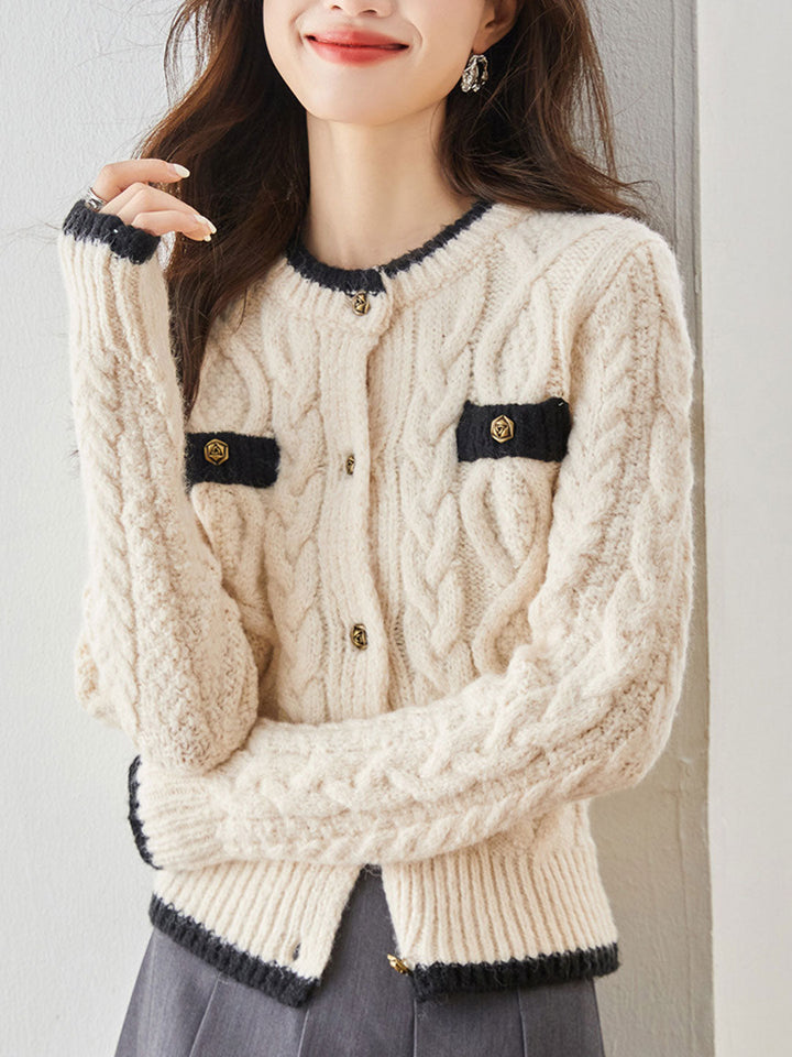 Emma Classic Thickened Knitted Cardigan Sweater-Pink