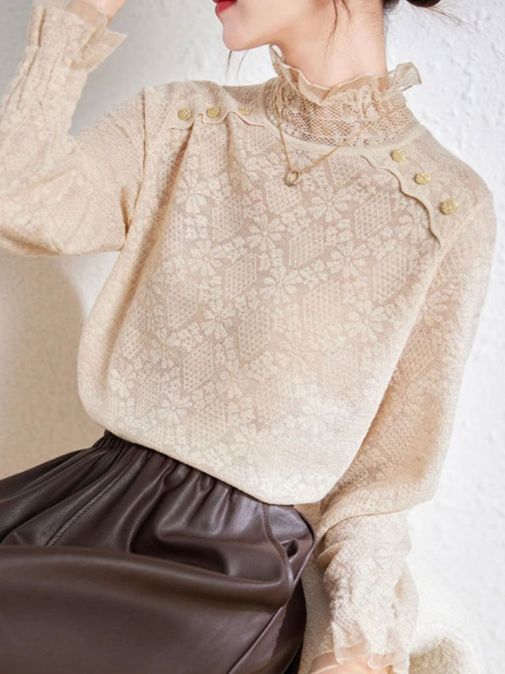 Mia Retro Turtleneck Lace Knitted Top