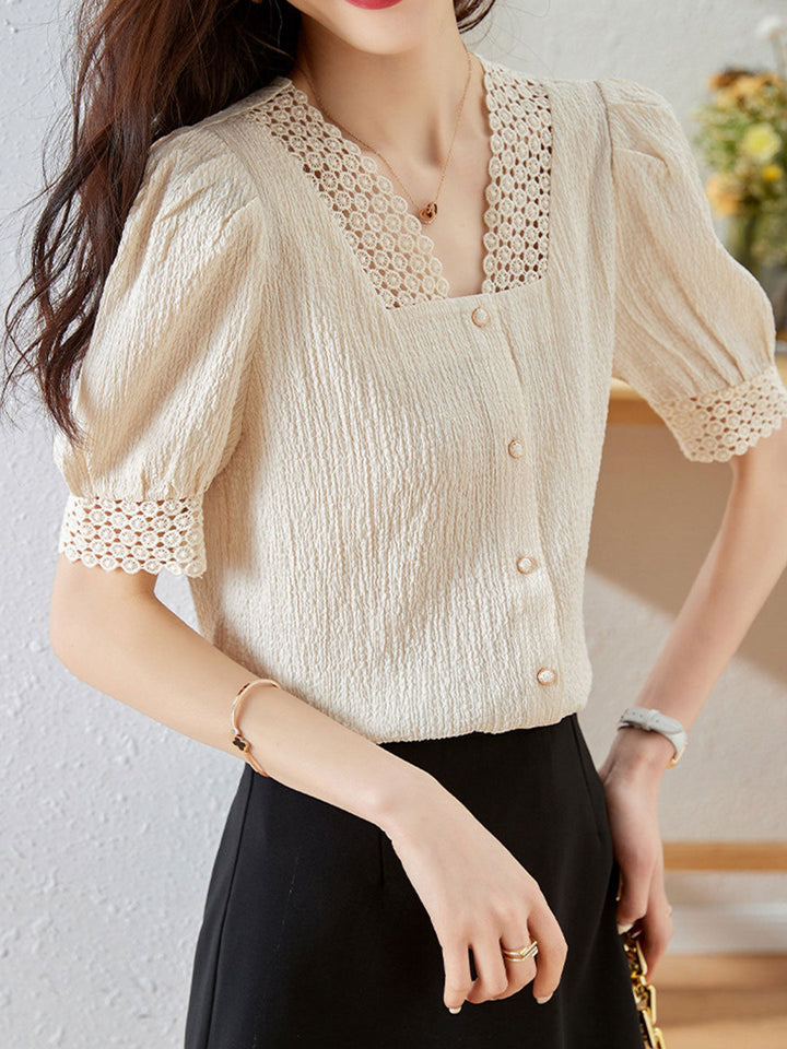 Sydney Elegant Hollowed Button Top-Apricot