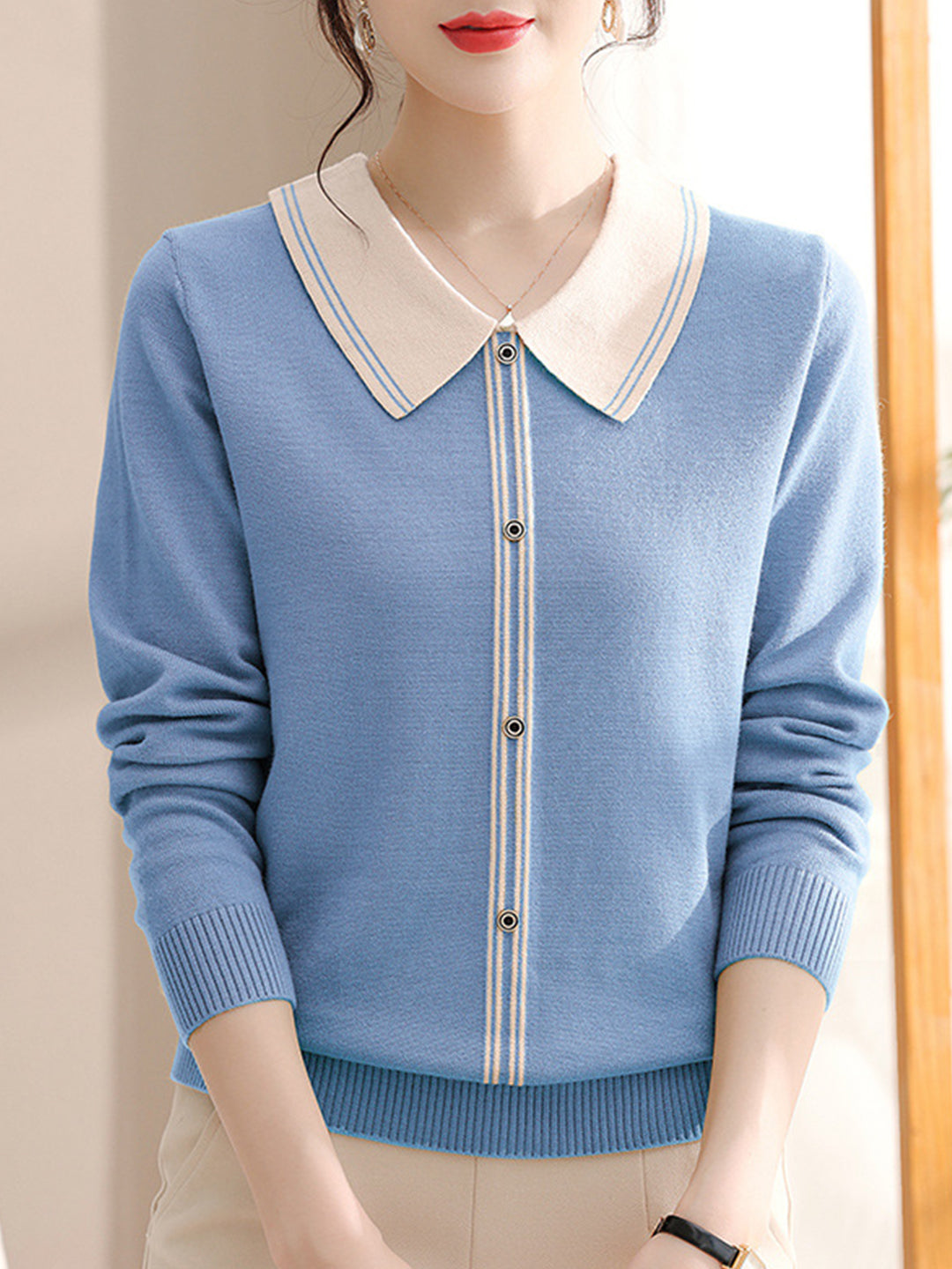 Elsa Vintage Style Doll Collar knitted Sweater-Navy