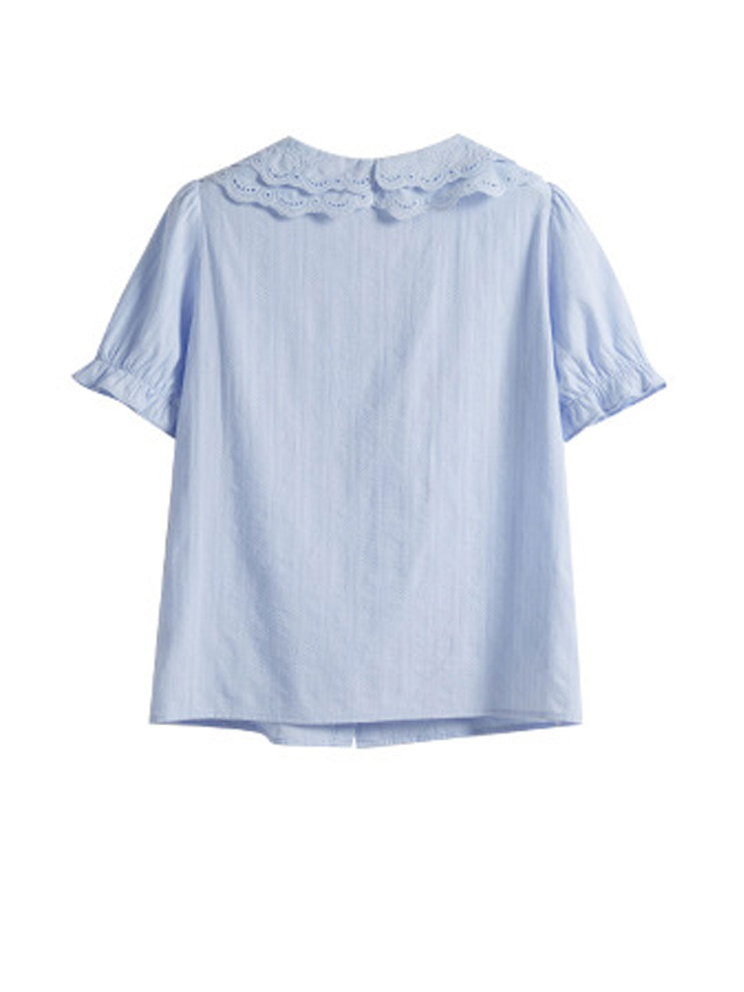 Chloe Retro Hollow Puff Sleeve Textured Top-Blue