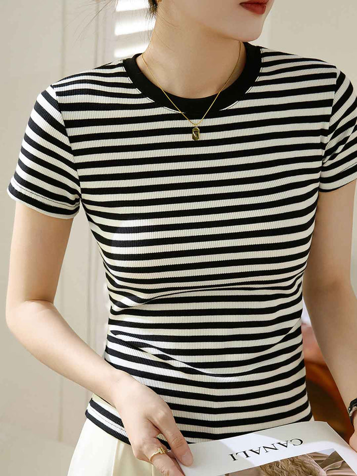 Madelyn Retro Contrast Slim Striped Top