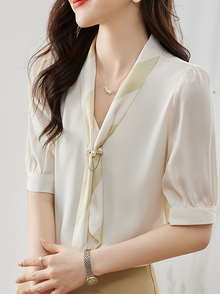 Mya Casual Loose Bow Satin Panelled Shirt