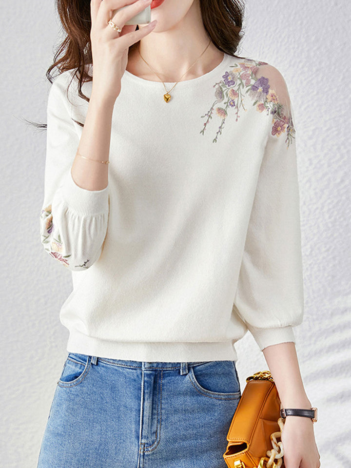 Camila Vacation Cutout Floral Knitted Pullover Top