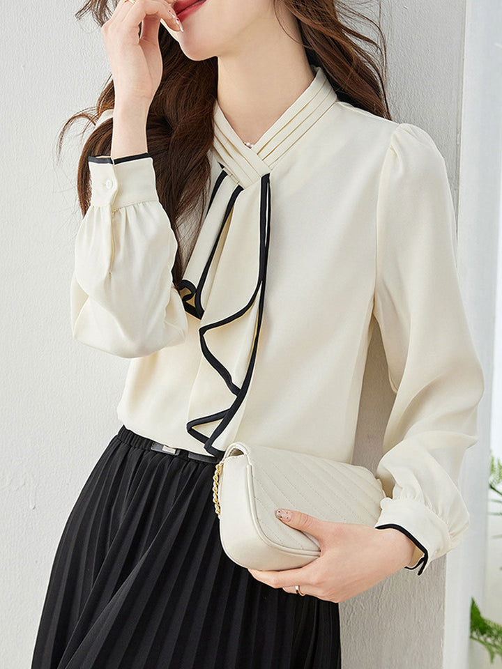 Samantha Classic V-neck Lantern Sleeve Chiffon Shirt