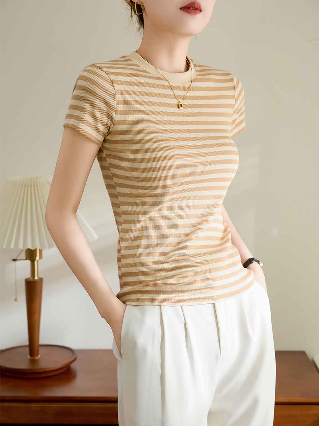 Madelyn Retro Contrast Slim Striped Top