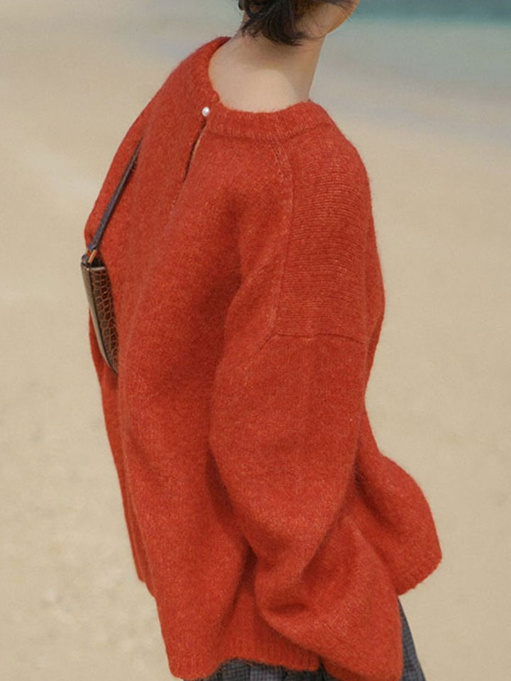 Julia Retro Style Knitted Red Crew Neck Sweater