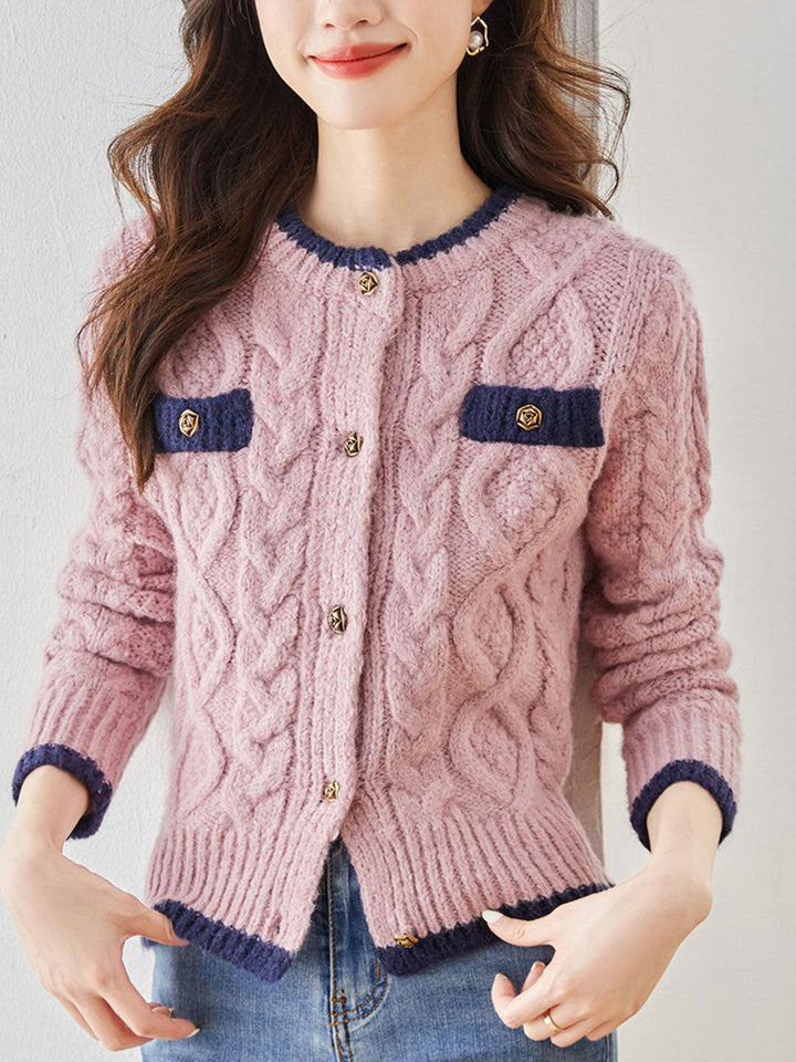 Emma Classic Thickened Knitted Cardigan Sweater-Pink