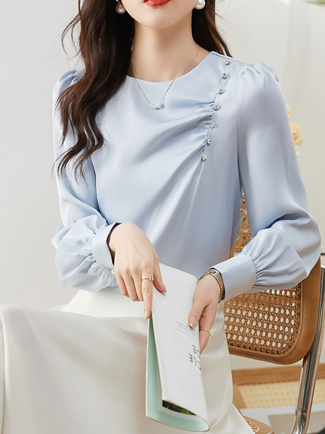 Mia Elegant Beaded Pleated Shirt